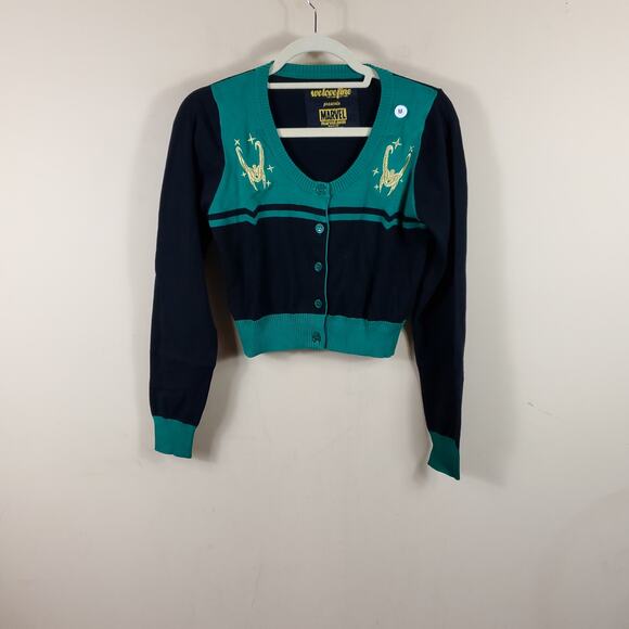 WeLoveFine x Marvel Loki Helm Vintage Sweater Crop Cosplay Size M - Picture 1 of 12